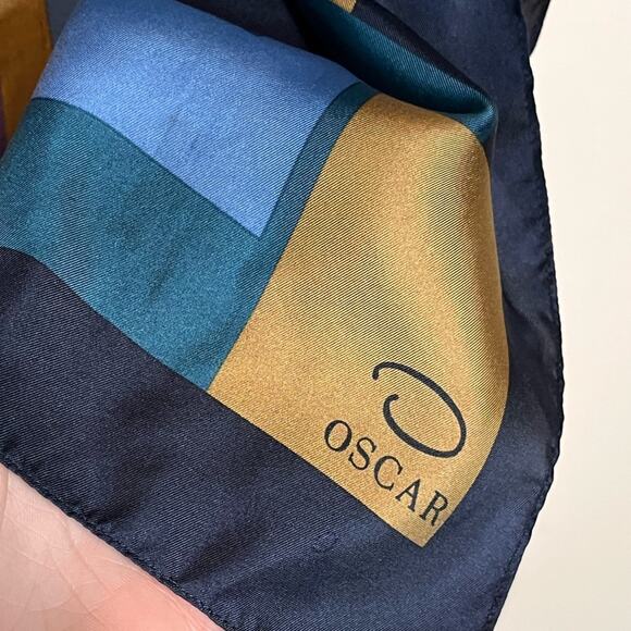 OSCAR DE LA RENTA Geometric Silk Scarf - Multicolor Long Rectangle 11” x 52” - Picture 3 of 4